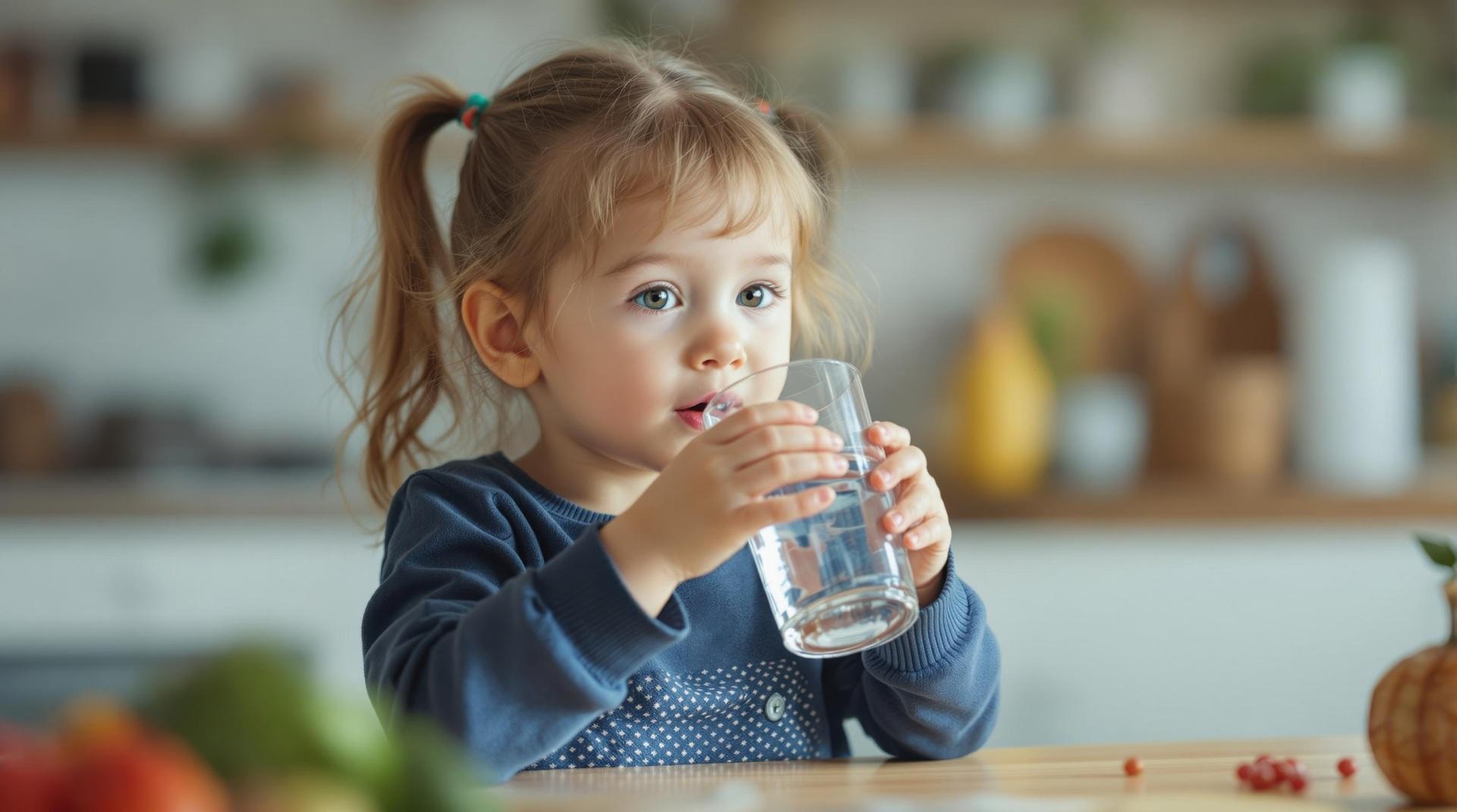 Kind trinkt Wasser nach Wasserenthaerter-Nutzung